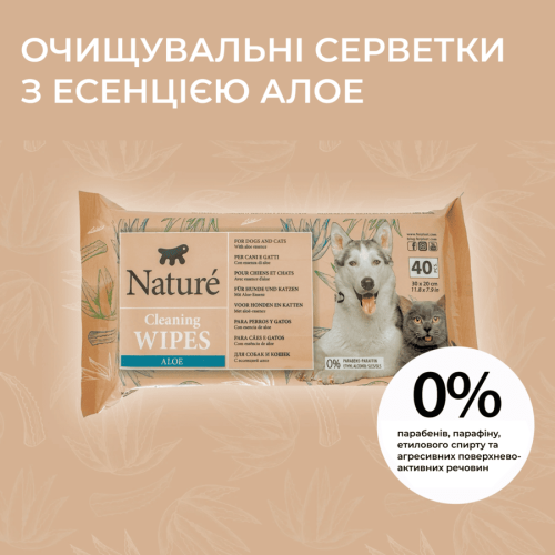 Вологі серветки Ferplast Nature для собак та котів з алое вера, 40 шт/уп
