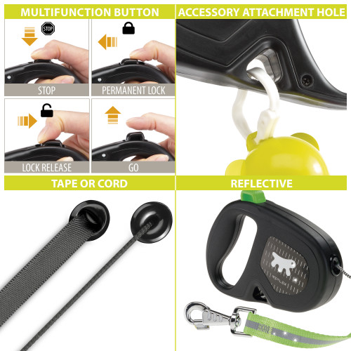 Повідець Ferplast Flippy One Reflex Cord M Green, для собак, світловідбивний, висувний 