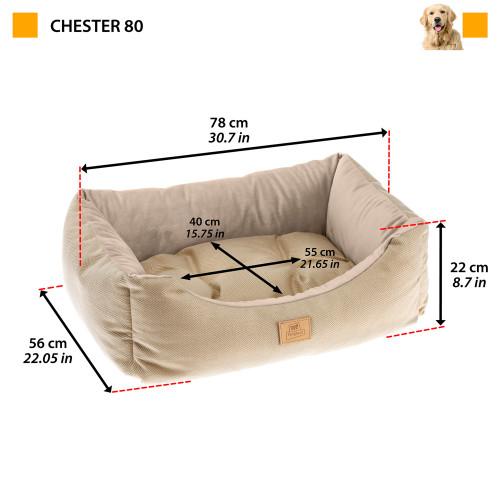 М'яка лежанка з оксамиту для собак та кішок Ferplast Chester 80 Beige