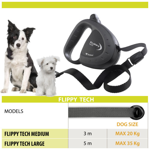 Повідець-рулетка Ferplast Flippy Tech Tape L Black для собак зі стрічкою
