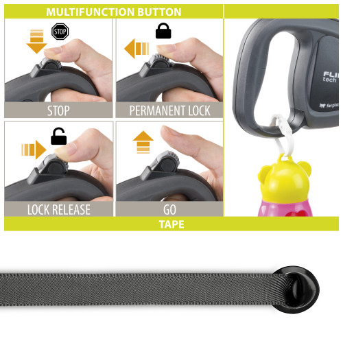 Повідець-рулетка Ferplast Flippy Tech Tape L Black для собак зі стрічкою