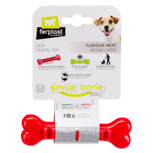Жувальна іграшка для собак, кістка, наповнюється шматочками Ferplast Smile Bone S Red
