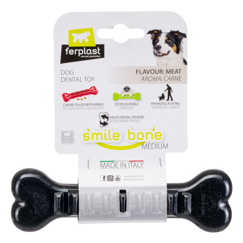 Жувальна іграшка для собак, кістка, наповнюється шматочками Ferplast Smile Bone M Black